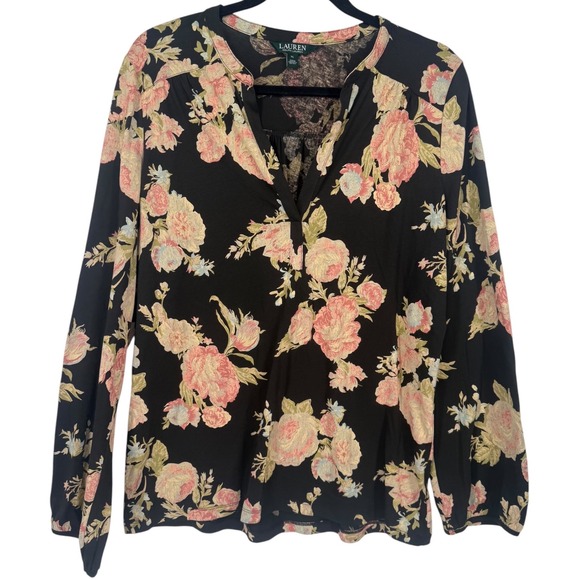 Lauren Ralph Lauren Tops - Lauren Ralph Lauren Womens Floral Cotton Henley Long Sleeve Blouse Top Size XL